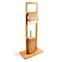 natural Bamboo Toilet Butler With Toilet Paper Holder And Toilet Brush